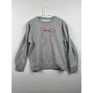 PS / LA Red Bow Graphic Sweatshirt Womens Medium Grey Crewneck Pullover